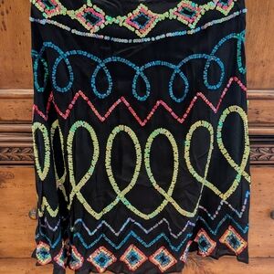 Boston Proper Chiffon Black Skirt with Colorful Sequins